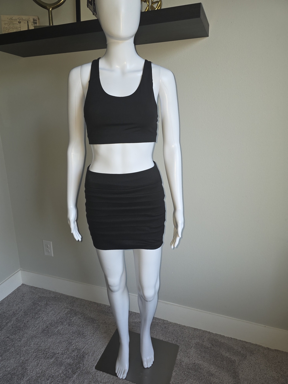 Black Ruched Mini Skirt - Women